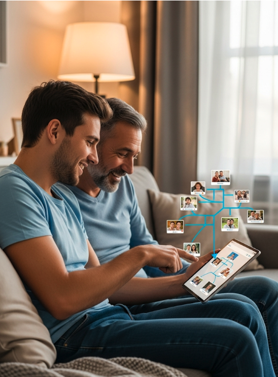 Family interacting with digital legacy